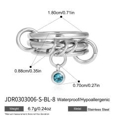 Blue cubic zircon inlaid stainless steel rings collection stackable rings