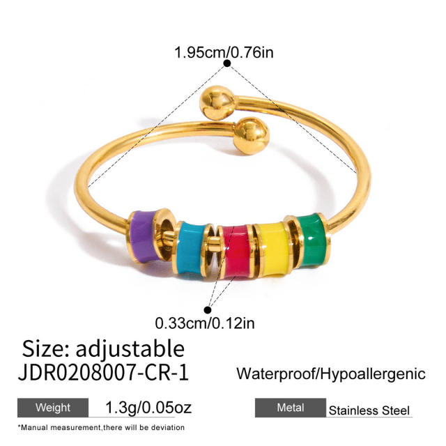 Summer colorful cubic zircon inlaid unique stainless steel rings collection stackable rings