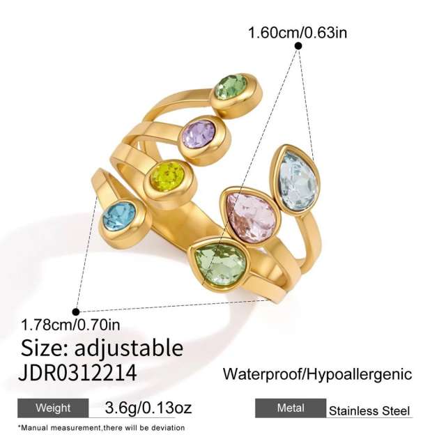 Summer colorful cubic zircon inlaid unique stainless steel rings collection stackable rings