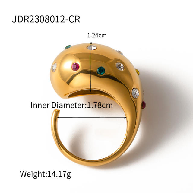Summer colorful cubic zircon inlaid unique stainless steel rings collection stackable rings