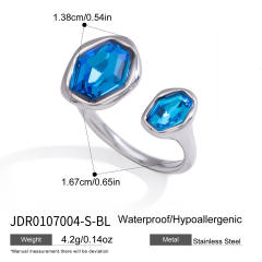 Blue cubic zircon inlaid stainless steel rings collection stackable rings