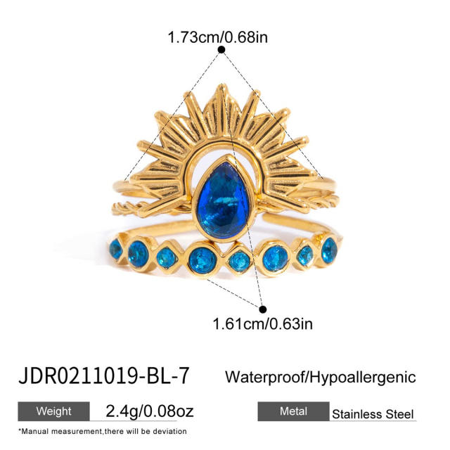 Blue cubic zircon inlaid stainless steel rings collection stackable rings