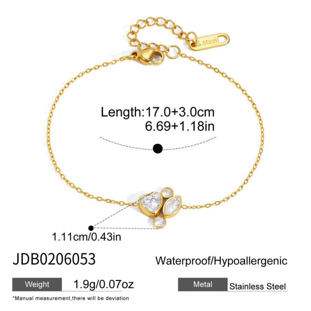 18KG cubic zircon diamond love letter stainless steel bracelet