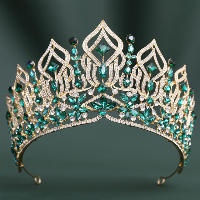 Luxury colorful crystal hollow out design big hair crown wedding hair accessory