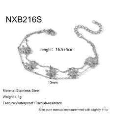 18KG double layer chain hammer pattern daisy flower stainless steel bracelet