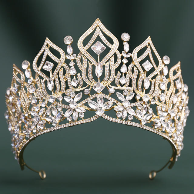 Luxury colorful crystal hollow out design big hair crown wedding hair accessory
