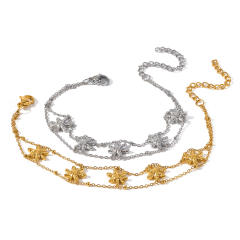 18KG double layer chain hammer pattern daisy flower stainless steel bracelet