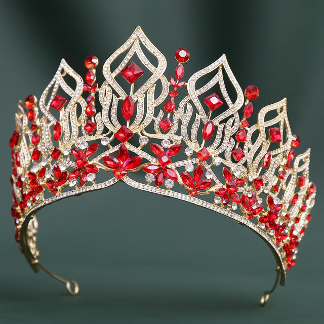 Luxury colorful crystal hollow out design big hair crown wedding hair accessory