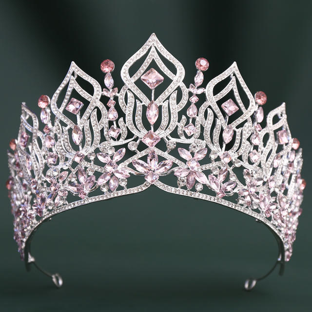 Luxury colorful crystal hollow out design big hair crown wedding hair accessory
