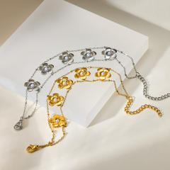 18KG popular pearl inlaid five petal flower double layer chain bracelet