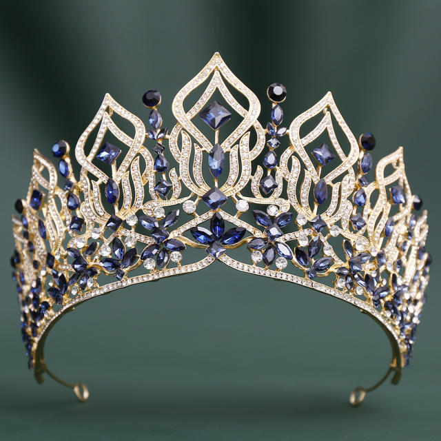 Luxury colorful crystal hollow out design big hair crown wedding hair accessory