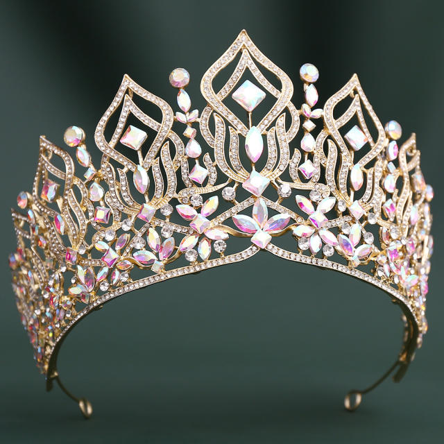 Luxury colorful crystal hollow out design big hair crown wedding hair accessory