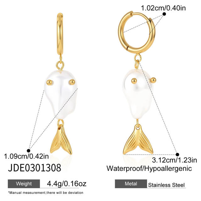 Summer colorful cubic zircon fish shape stainless steel earrings bracelet beach jewelry