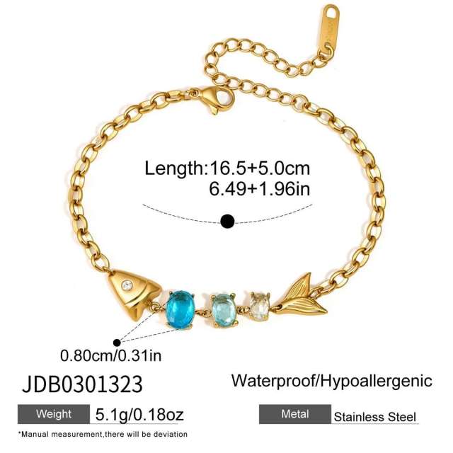 Summer colorful cubic zircon fish shape stainless steel earrings bracelet beach jewelry
