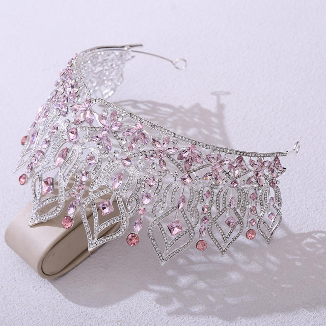 Luxury colorful crystal hollow out design big hair crown wedding hair accessory