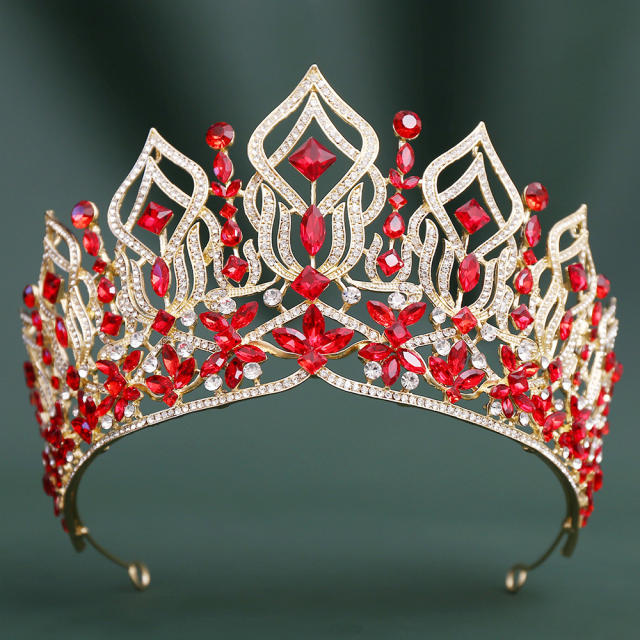 Luxury colorful crystal hollow out design big hair crown wedding hair accessory