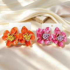 Stereo color enamel flower camellia flower earrings for women big earrings