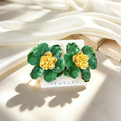 Stereo color enamel flower camellia flower earrings for women big earrings