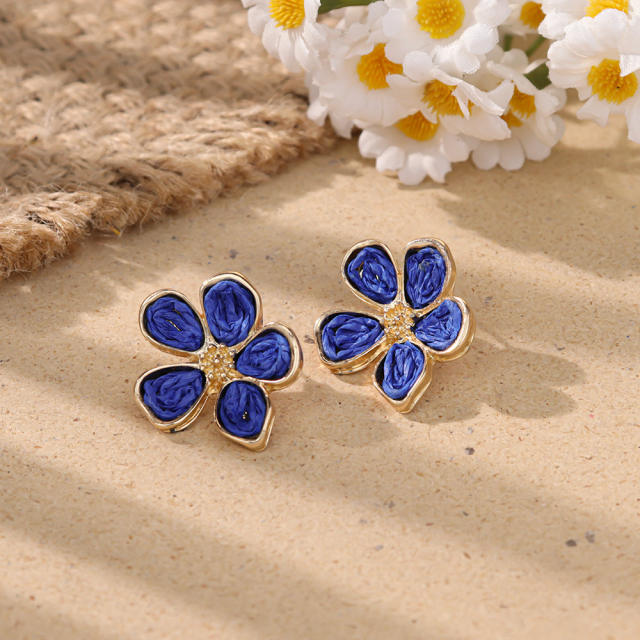 Stereo color enamel flower camellia flower earrings for women big earrings