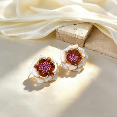 Stereo color enamel flower camellia flower earrings for women big earrings