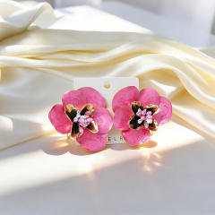 Stereo color enamel flower camellia flower earrings for women big earrings