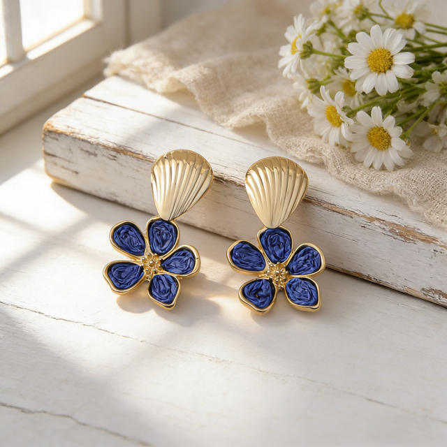 Stereo color enamel flower camellia flower earrings for women big earrings