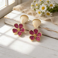 Stereo color enamel flower camellia flower earrings for women big earrings
