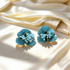 Stereo color enamel flower camellia flower earrings for women big earrings