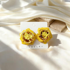 Stereo color enamel flower camellia flower earrings for women big earrings