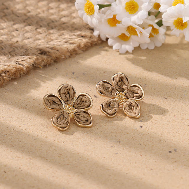 Stereo color enamel flower camellia flower earrings for women big earrings