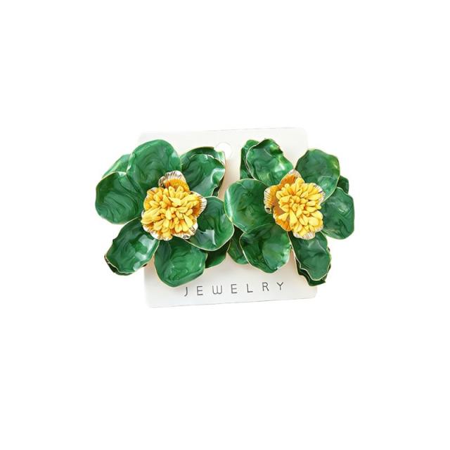 Stereo color enamel flower camellia flower earrings for women big earrings