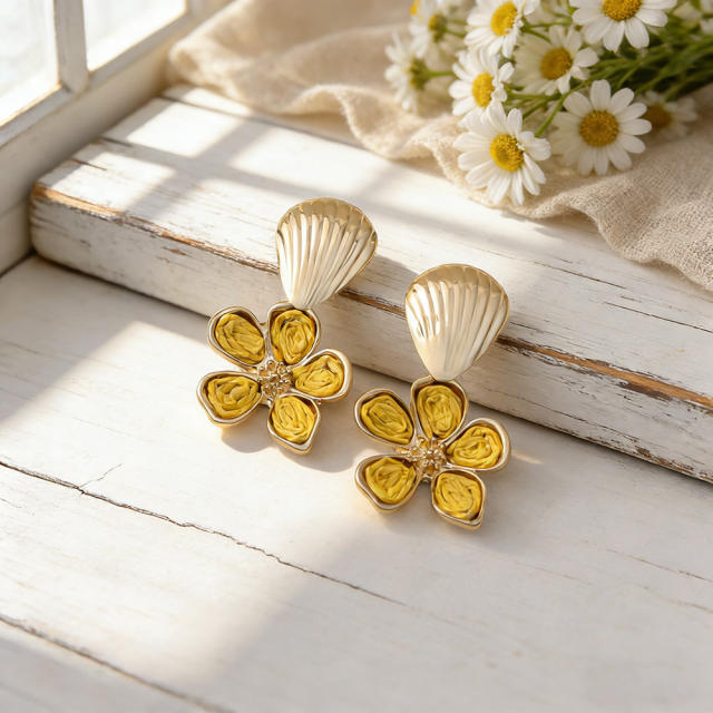 Stereo color enamel flower camellia flower earrings for women big earrings
