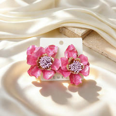 Stereo color enamel flower camellia flower earrings for women big earrings