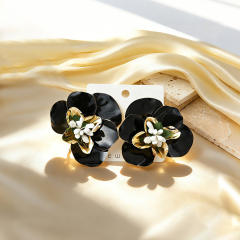 Stereo color enamel flower camellia flower earrings for women big earrings
