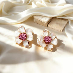 Stereo color enamel flower camellia flower earrings for women big earrings