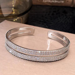 Luxury full diamond two layer copper bangle bracelet