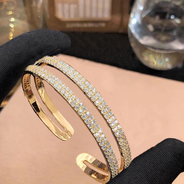 Luxury full diamond two layer copper bangle bracelet