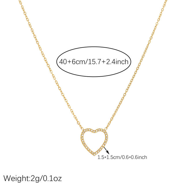 Simple hollow out diamond heart dainty stainless steel necklace