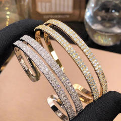 Luxury full diamond two layer copper bangle bracelet