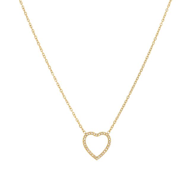 Simple hollow out diamond heart dainty stainless steel necklace