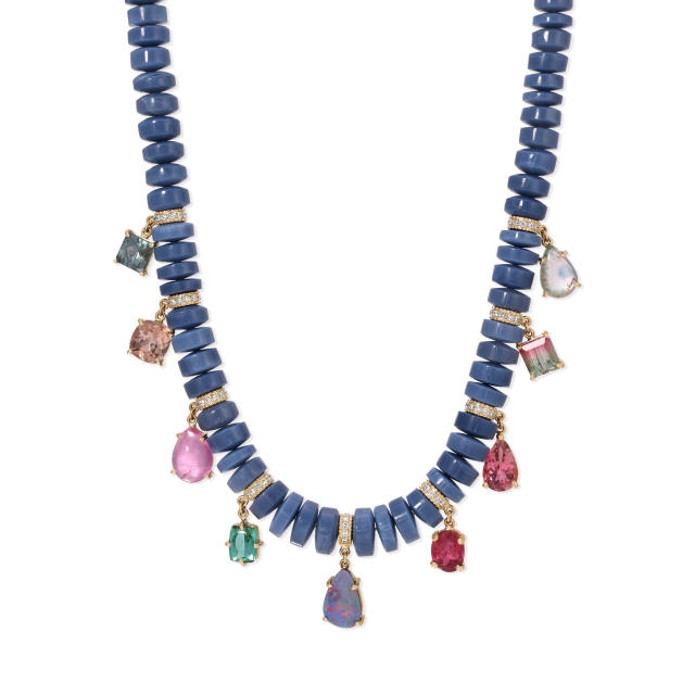 Candy color natural stone bead drop charm necklace for women