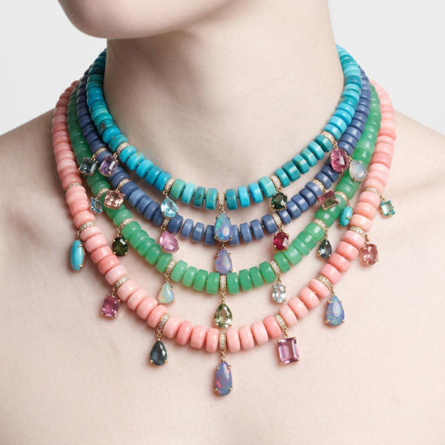 Candy color natural stone bead drop charm necklace for women