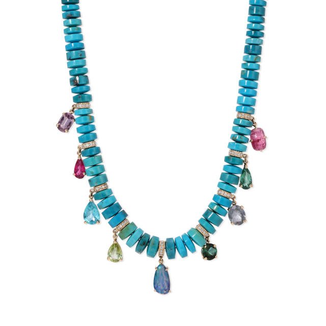 Candy color natural stone bead drop charm necklace for women