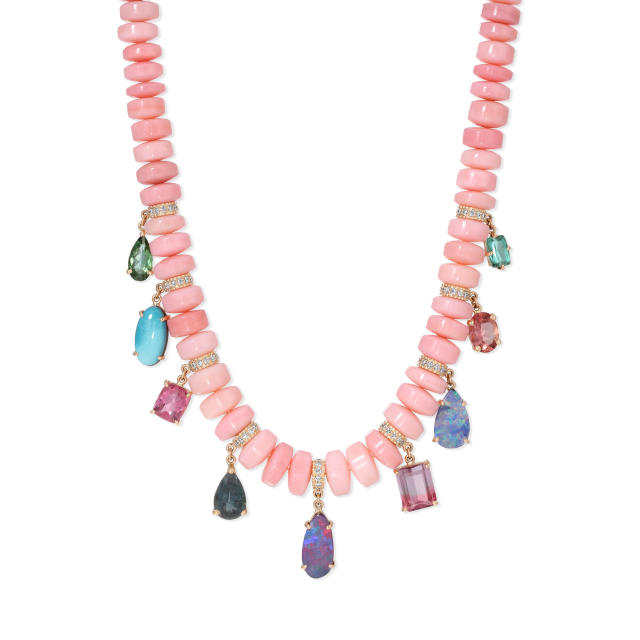 Candy color natural stone bead drop charm necklace for women