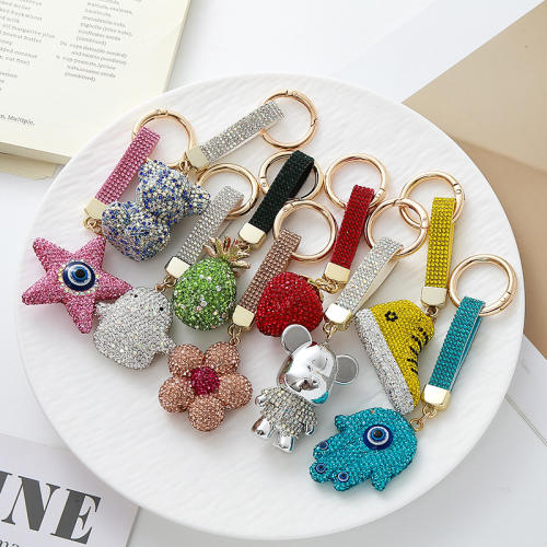 Full diamond unique flower evil eye bear cute keychain bag charms