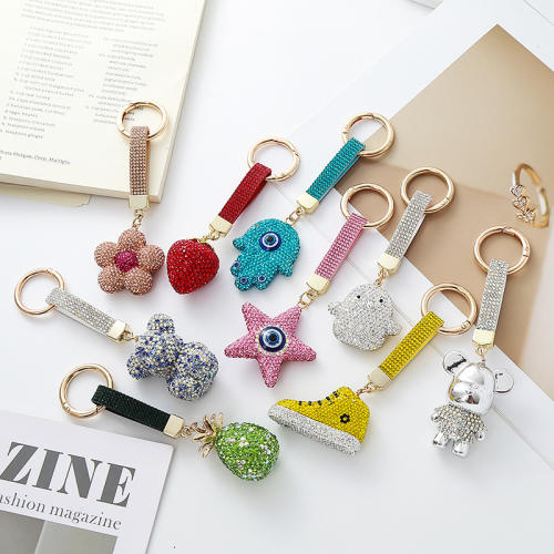 Full diamond unique flower evil eye bear cute keychain bag charms