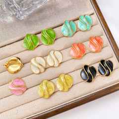 French trend color enamel cute earrings stainless steel earrings