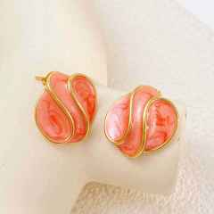 French trend color enamel cute earrings stainless steel earrings