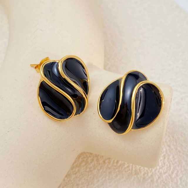 French trend color enamel cute earrings stainless steel earrings
