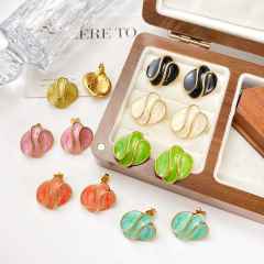 French trend color enamel cute earrings stainless steel earrings